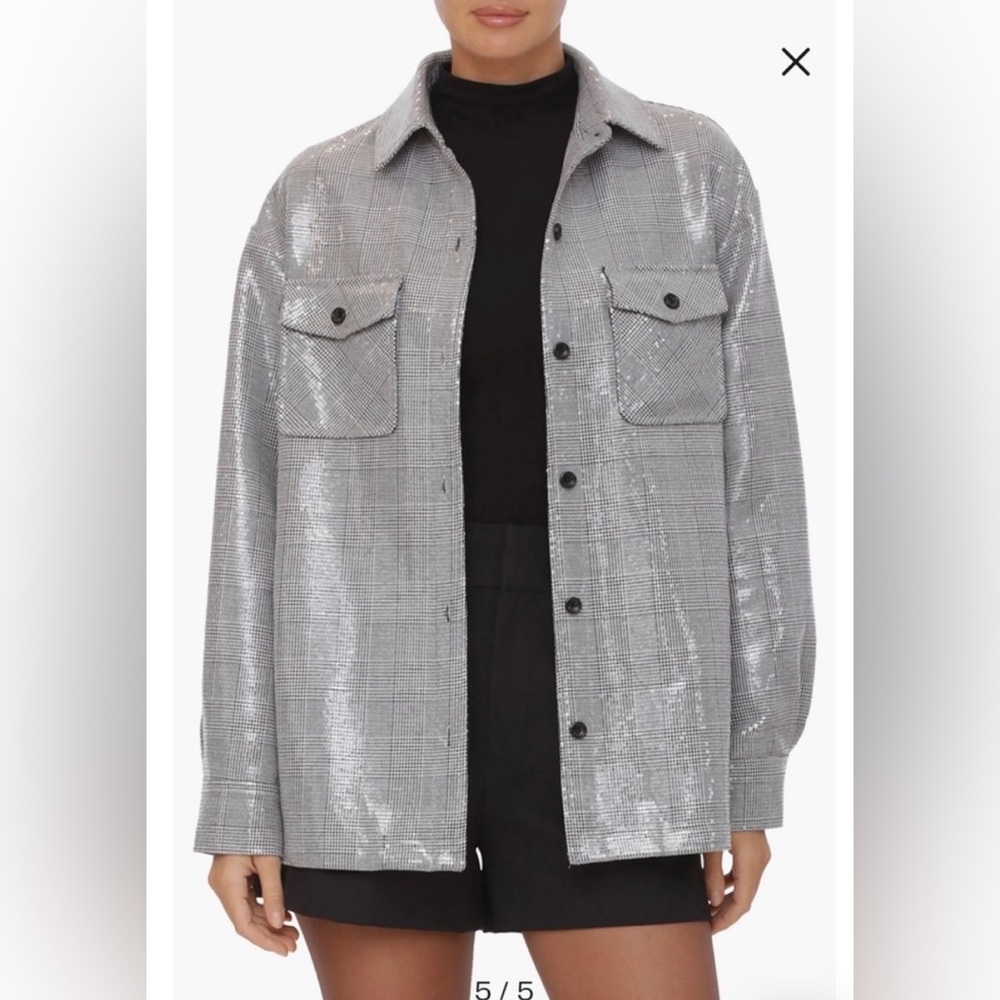 Avec Les Filles Sequin Plaid Shirt Jacket - Picture 3 of 12